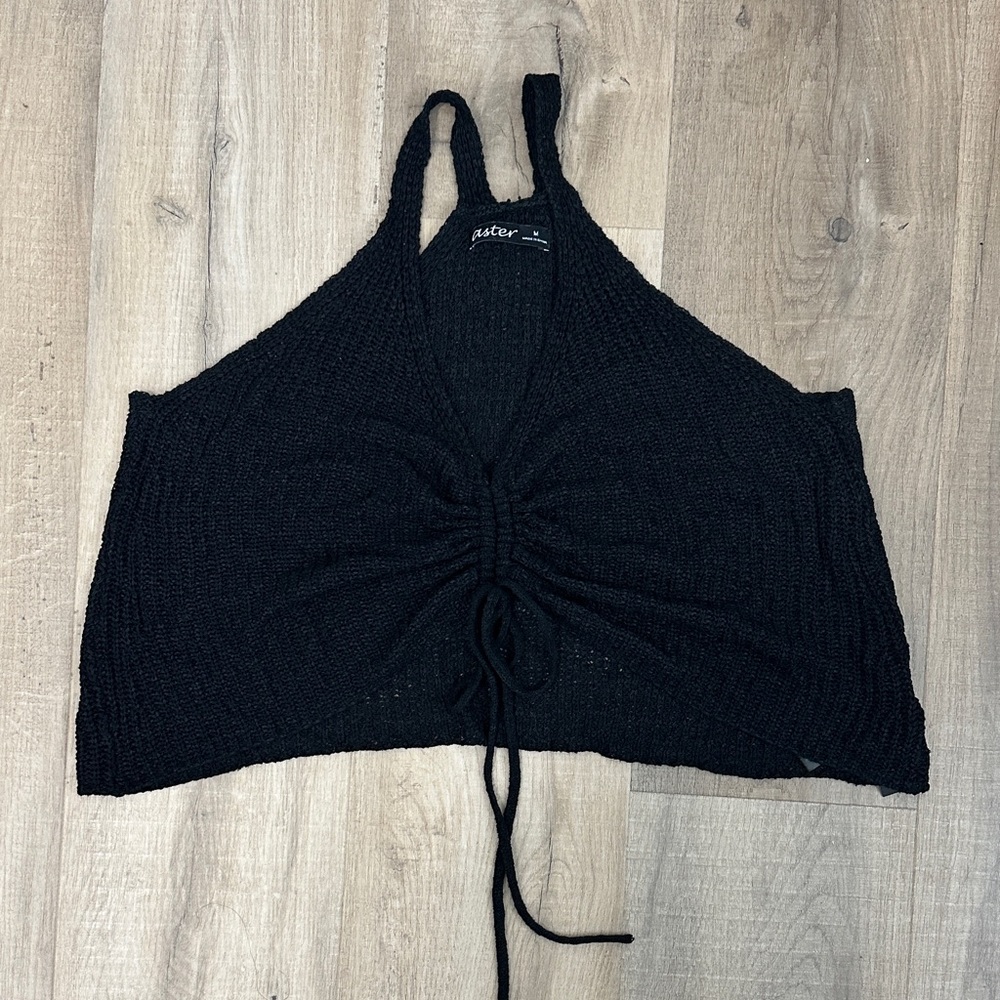Size medium Aster crochet Black Halter Top with tie